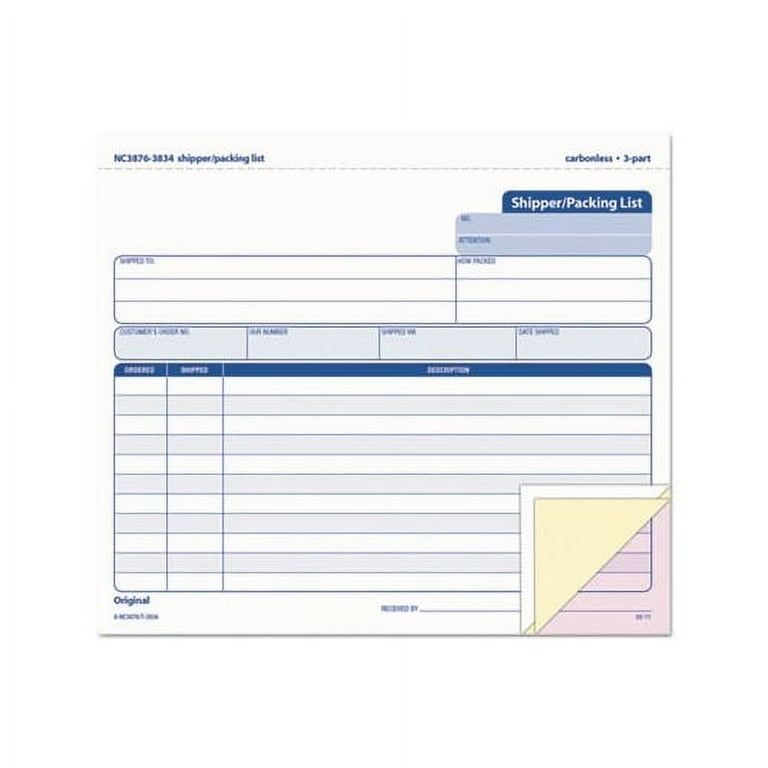 Triplicate Snap-Off Shipper/Packing List, Three-Part Carbonless, 8.5 x 7, 50 Forms Total Triplicate Snap-Off Shipper/Packing List, Three-Part Carbonless, 8.5 x 7, 50 Forms Total