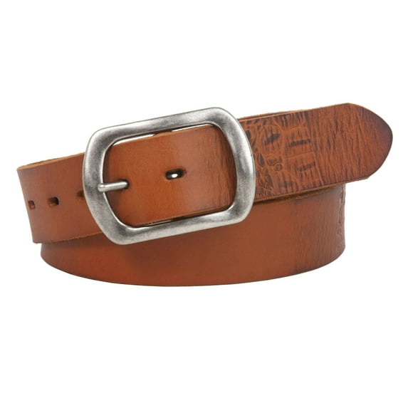 Snap On 1 1/2" Oval Soft Hand Vintage Cowhide Full Grain Embossed Leather Casual Belt