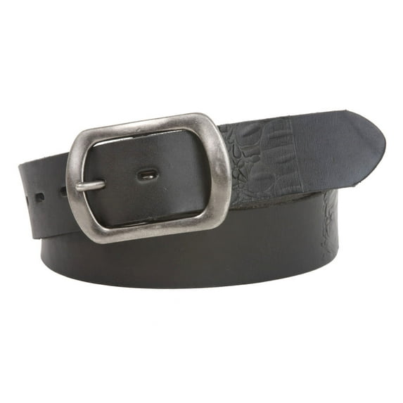 Snap On 1 1/2" Oval Soft Hand Vintage Cowhide Full Grain Embossed Leather Casual Belt