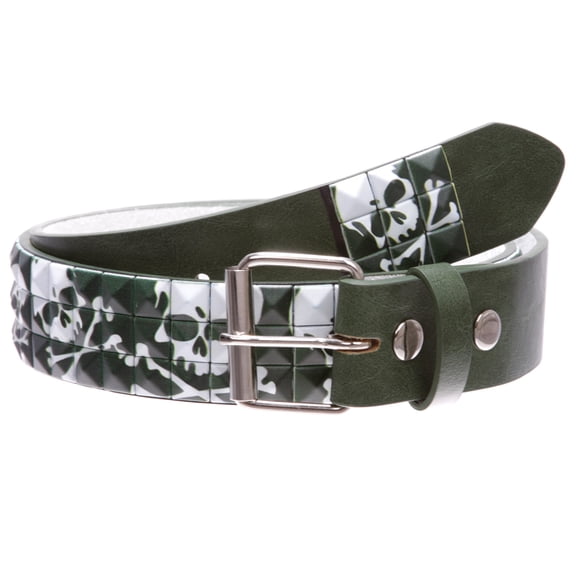 Snap On 1 1/2" Skull & Cross Bone Printed Punk Rock Studded Belt