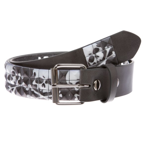 Snap On 1 1/2" Skull & Cross Bone Printed Punk Rock Studded Belt