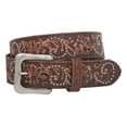 thumbnail image 1 of Snap On 1 1/2" Soft Hand Vintage Cowhide Full Grain Leather Floral Embossed Rivet Studded Casual Belt, 1 of 3