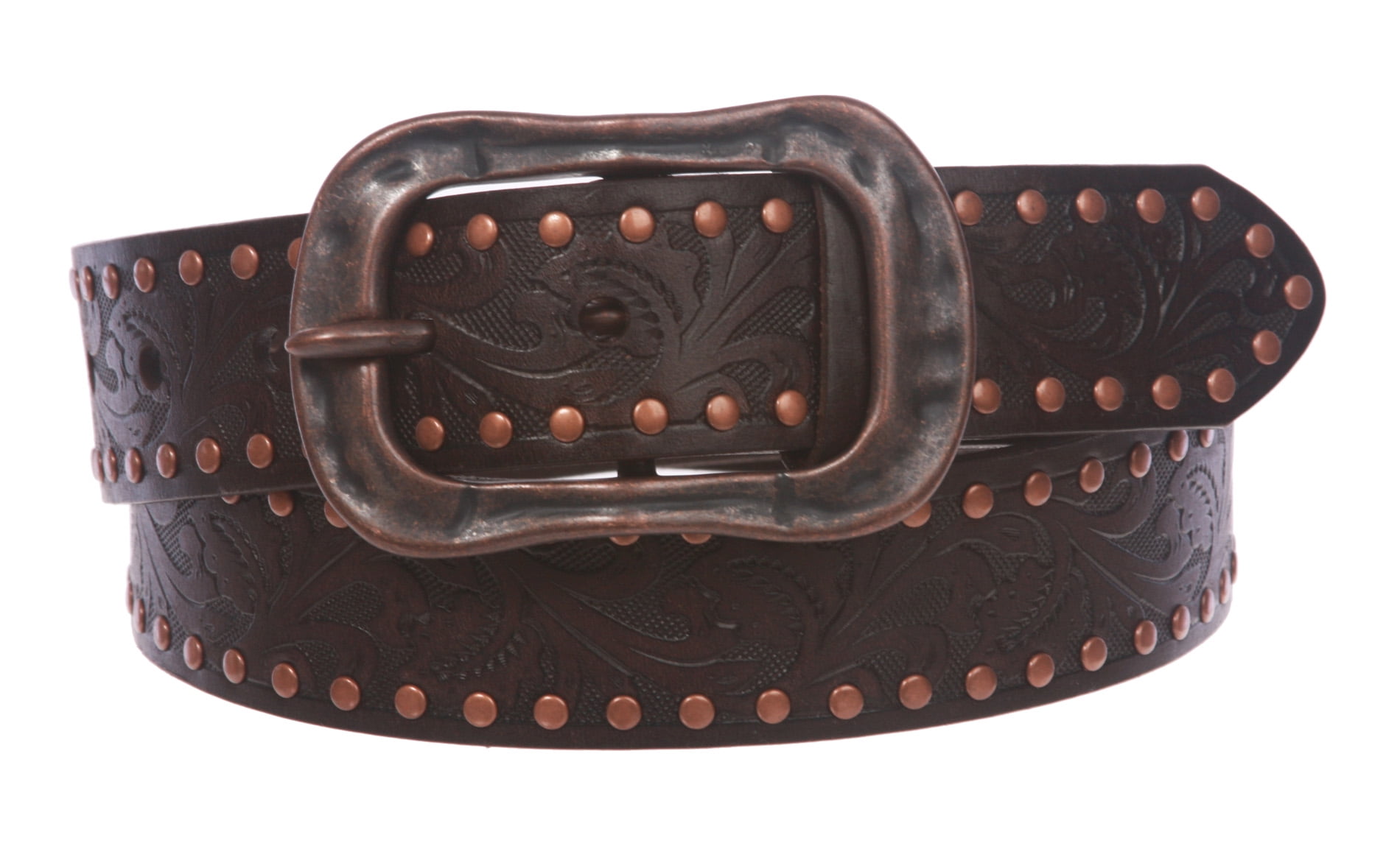 New leather embossed floral black studded vintage belt Snap On 1 1/2 main image 4