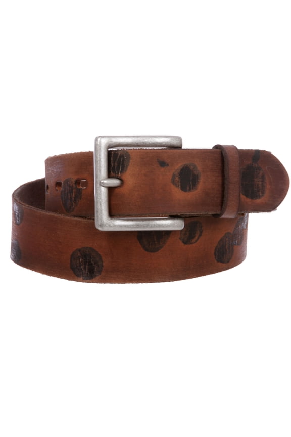 Snap On 1 1/2" Vintage Cowhide Full Grain Faux Cow Print Leather Casual Belt