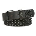 thumbnail image 1 of Snap On 1 3/4" Three Row Punk Rock Star Distressed Black Studded Leather Belt, 1 of 5