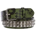 thumbnail image 1 of Snap On Art work Skull Cross Bone Tattoo Print Punk Rock Silver Star Studded Leather Belt, 1 of 2