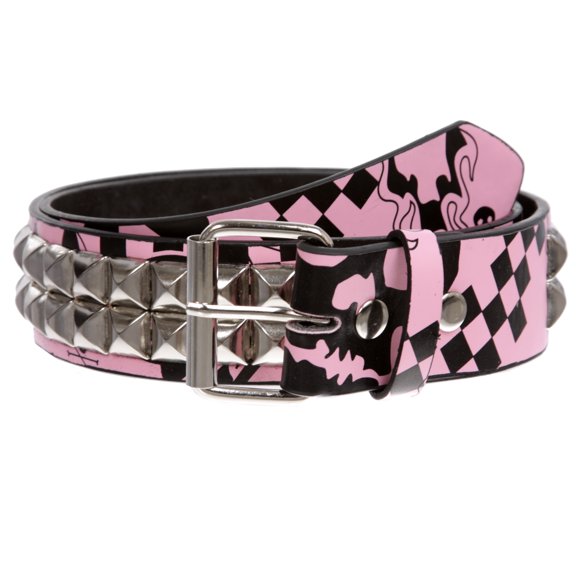 Snap On Art work Skull Cross Bone Tattoo Print Punk Rock Silver Star Studded Leather Belt