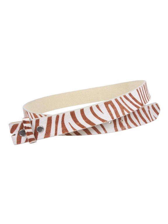 Snap On Cow Hair Zebra Print Leather Belt Strap
