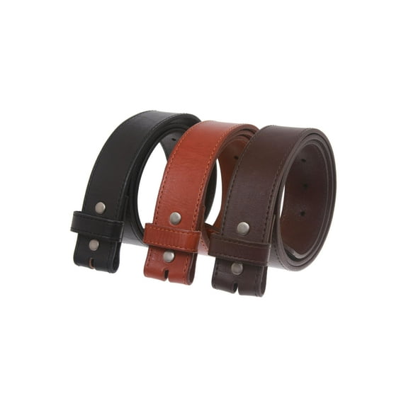 Snap On Cowhide Full Grain Stitching-Edged Leather Belt Strap
