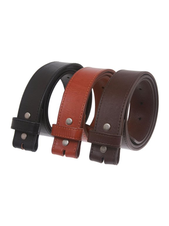 Snap On Cowhide Full Grain Stitching-Edged Leather Belt Strap