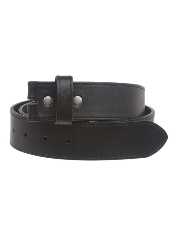 Snap On Cowhide Full Grain Stitching-Edged Leather Belt Strap