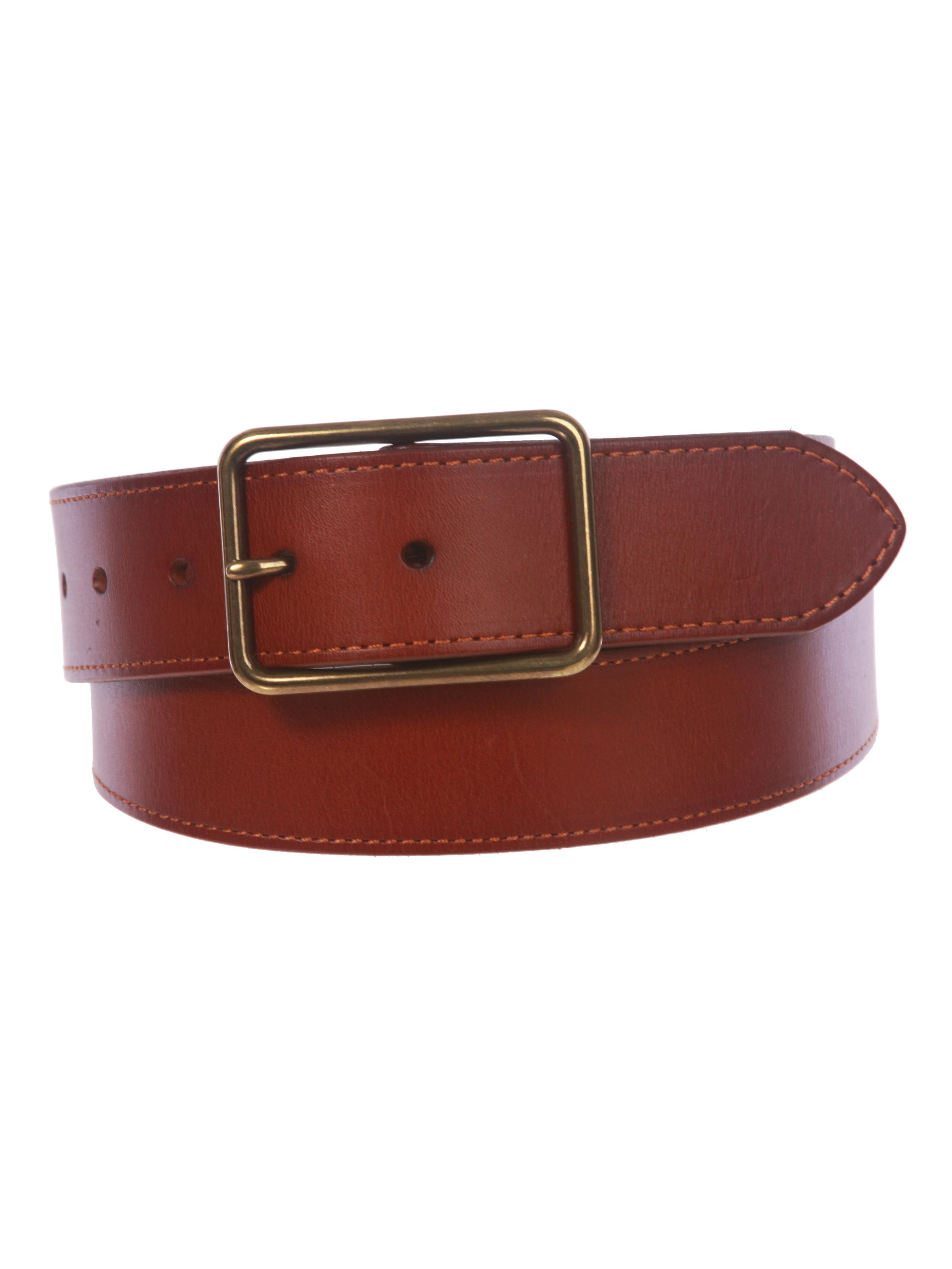 Snap On Cowhide Full Grain Stitching-Edged Leather Belt with 