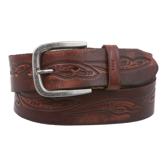 Snap On Floral Embossed Cowhide Full Grain Leather Casual Belt
