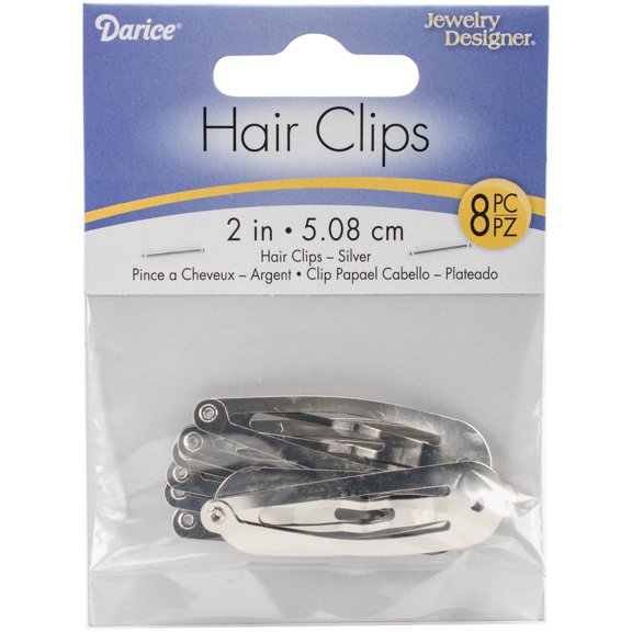 Snap-On Hair Clips 2" 8/Pkg-Silver