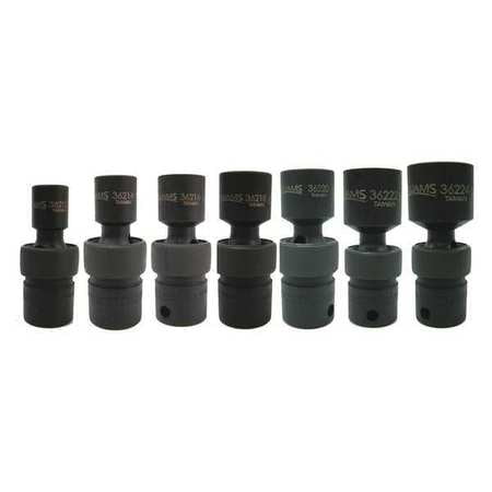 Snap-On Industrial Brands 36912 Williams Univ Impact Socket Set,3/8" D,7pcs. SAE