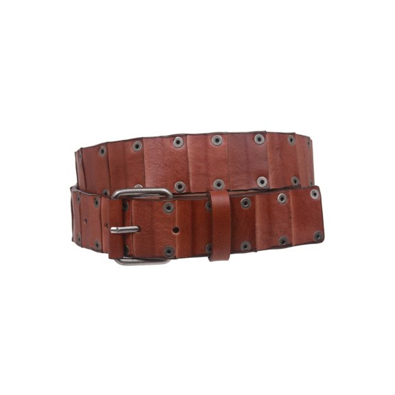 Snap On Oil-tanned Genuine Leather Studded Link Belt with Roller Buckle