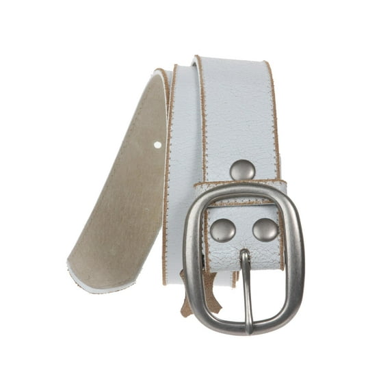 Snap On Plain Crack Print Stitching Edged Genuine Vintage Retro Leather Belt