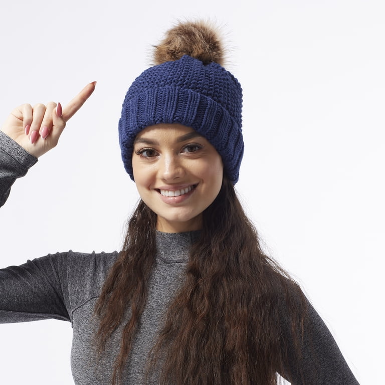 Snap On Pom Pom Beanie, Navy - Walmart.com display picture 3