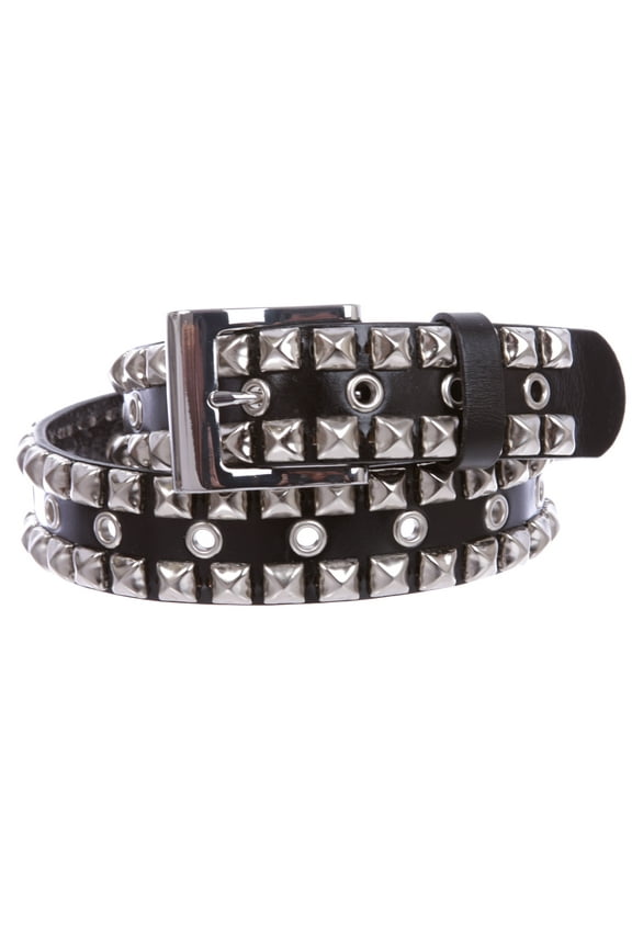 Snap On Punk Rock Silver Star Studded Grommets Full Grain Leather Jean Belt