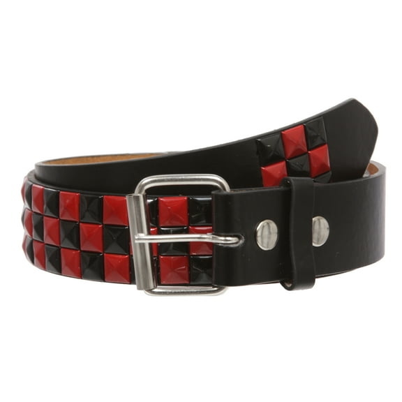 Snap On Punk Rock Star Pyramid Studded Checker Board Leather Belt
