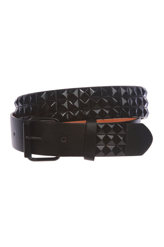 Snap On Punk Rock Star Pyramid Studded Checker Board Leather Belt