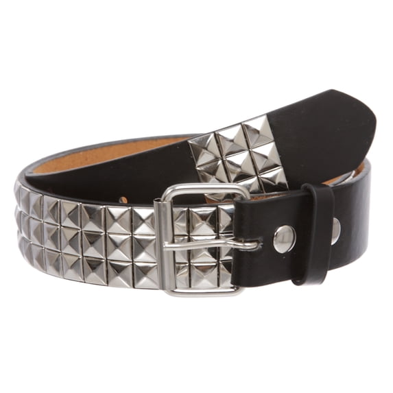 Snap On Punk Rock Star Pyramid Studded Checker Board Leather Belt