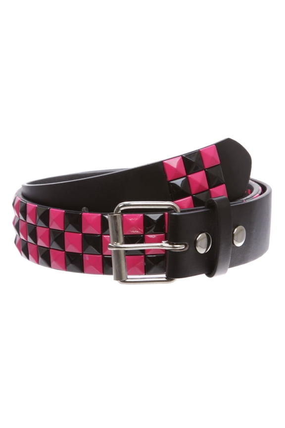 Snap On Punk Rock Star Pyramid Studded Checker Board Leather Belt