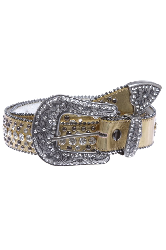 Snap On Rhinestone and Gun Metal Color Circle Studded Leather Belt
