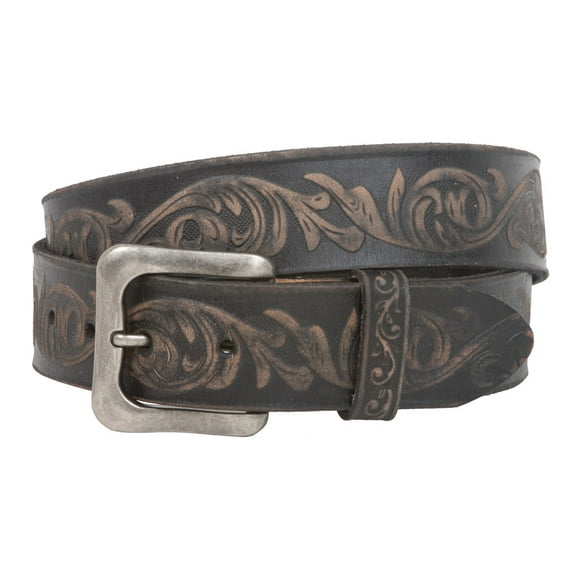 Snap On Soft Hand Floral Embossed Vintage Cowhide Full Grain Leather Casual Belt