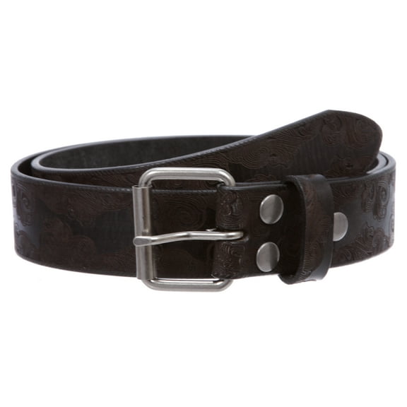 Snap On Soft Hand Floral Embossed Vintage Cowhide Full Grain Leather Casual Jean Belt