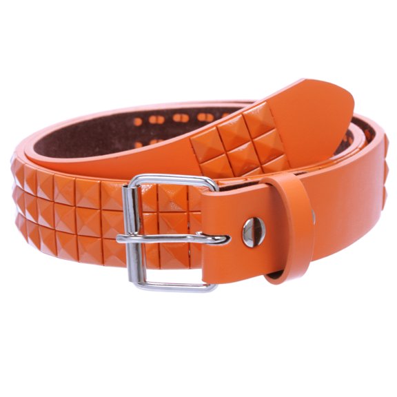 Snap On Solid Color Punk Rock Star Pyramid Studded Checker Board Leather Belt