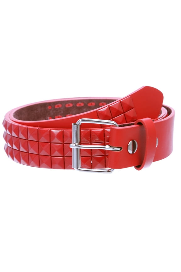Snap On Solid Color Punk Rock Star Pyramid Studded Checker Board Leather Belt