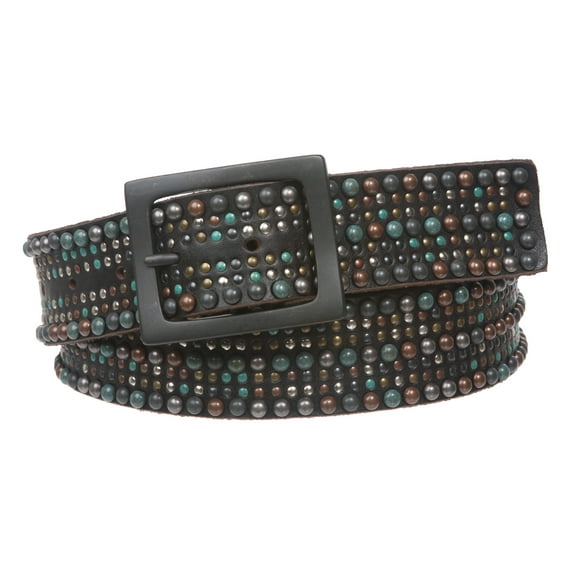 Snap On Tiny Multiple Turquoise Rivet Circle Studded Leather Jean Belt