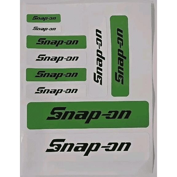 Snap On Tools Stickers Decal Sheet Green White with Black Self Adhesive 10 Pack 6x8 Inches