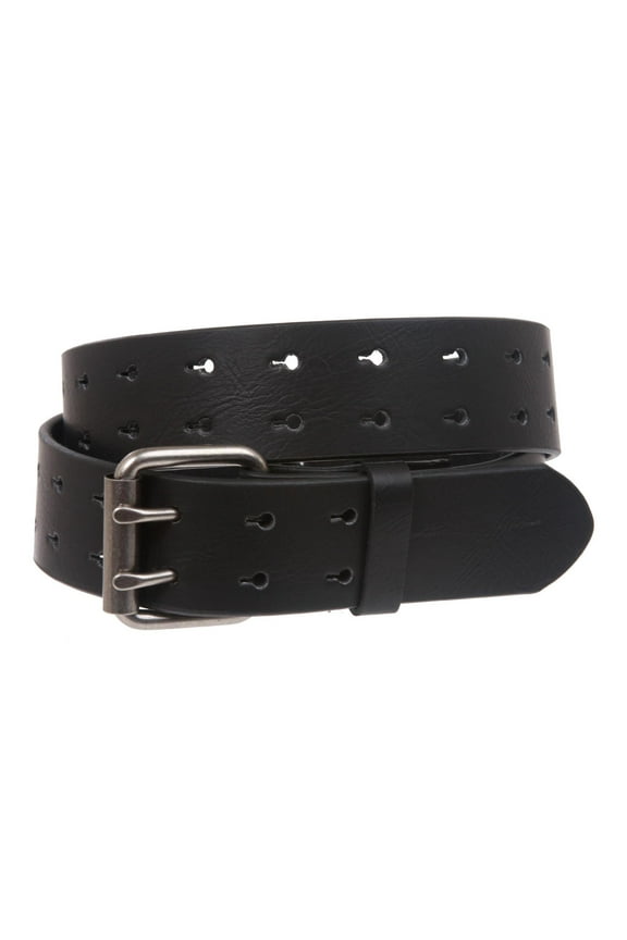 Snap On Two Row Cut-out Holes Leather Belt