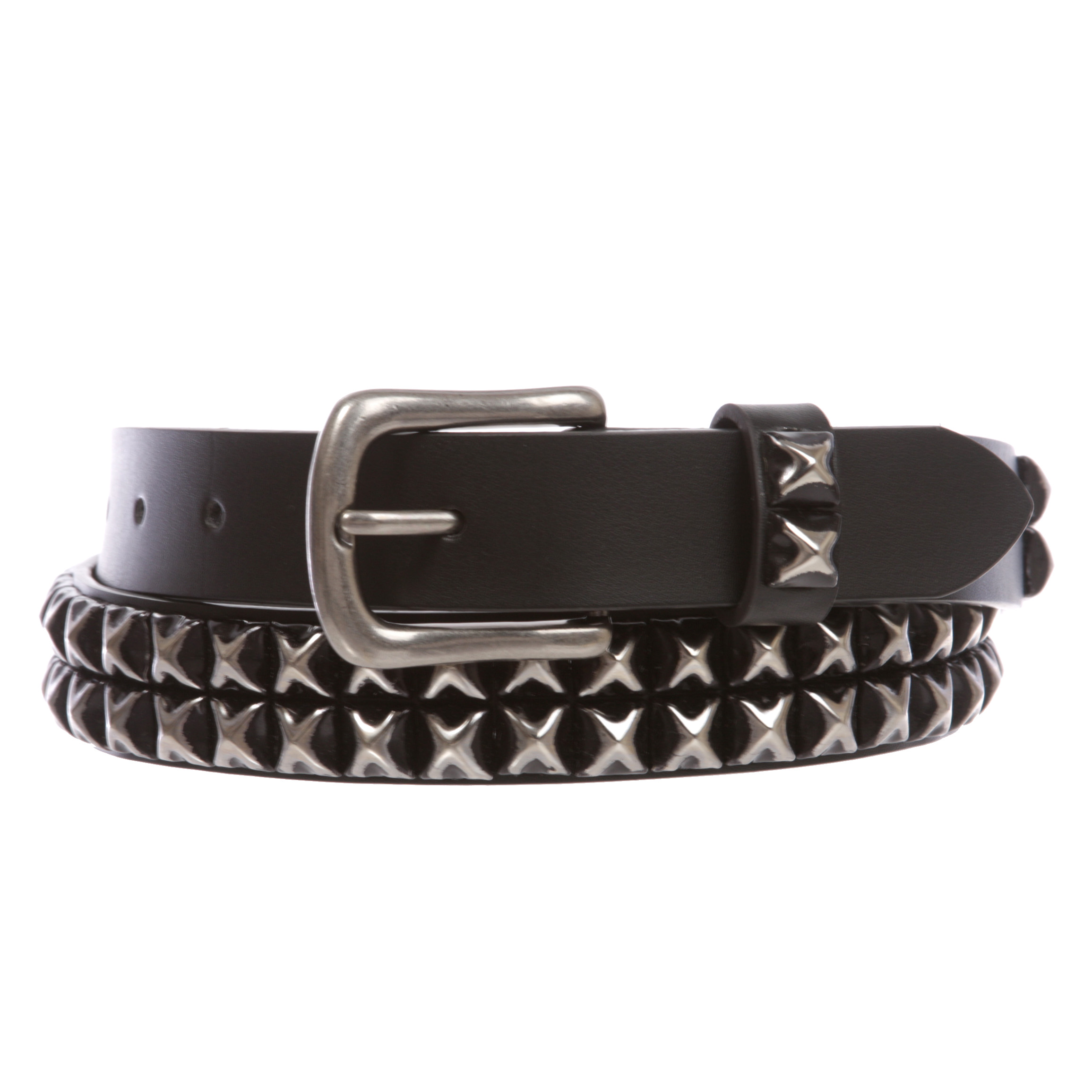 Snap On Two Row Punk Rock Star Distressed Black Studded Leather Belt - image 1 of 5