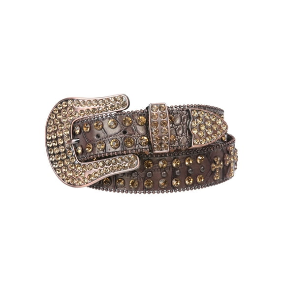Snap On Western Cowgirl Alligator Rhinestone Cross Leather Belt