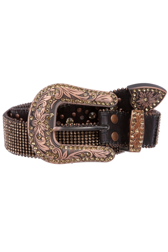Snap On Western Cowgirl Alligator Rhinestone Strip Leather Belt
