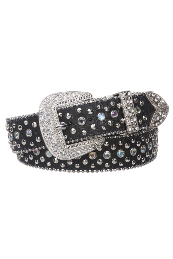 Snap On Western Cowgirl Alligator Rhinestone Studded Leather Belt
