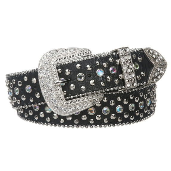 Snap On Western Cowgirl Alligator Rhinestone Studded Leather Belt