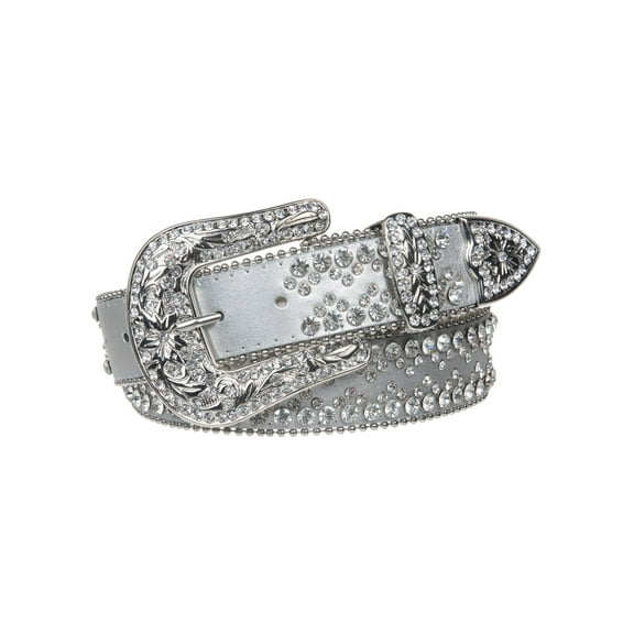 Snap On Western Cowgirl Rhinestone Studded Metallic Leather Belt