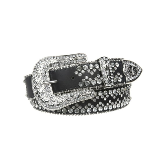 Snap On Western Cowgirl Rhinestone Studded Metallic Leather Belt