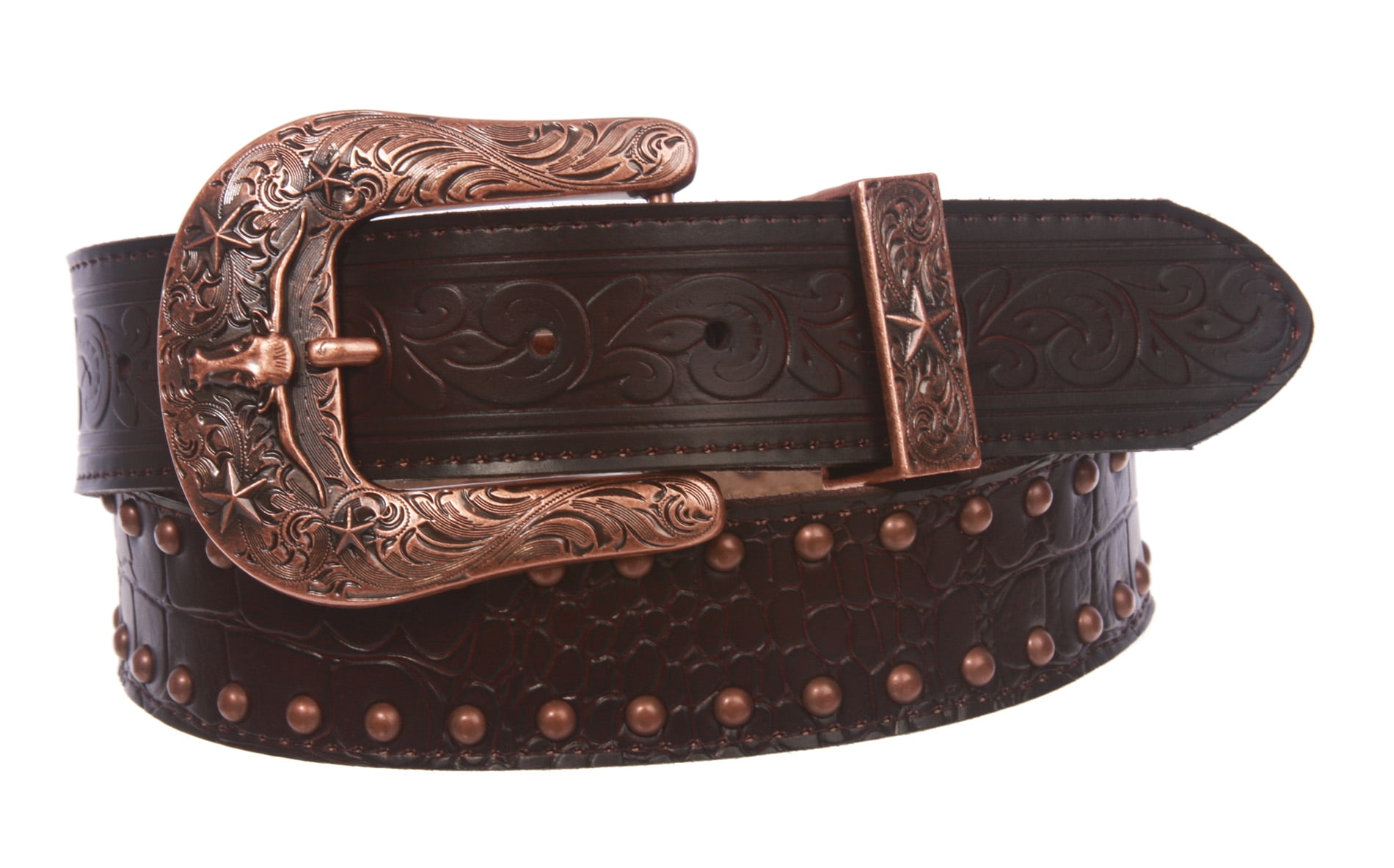 BC Belts Leather Belt Strap with Colored Stitching Embossed Western 1.5\