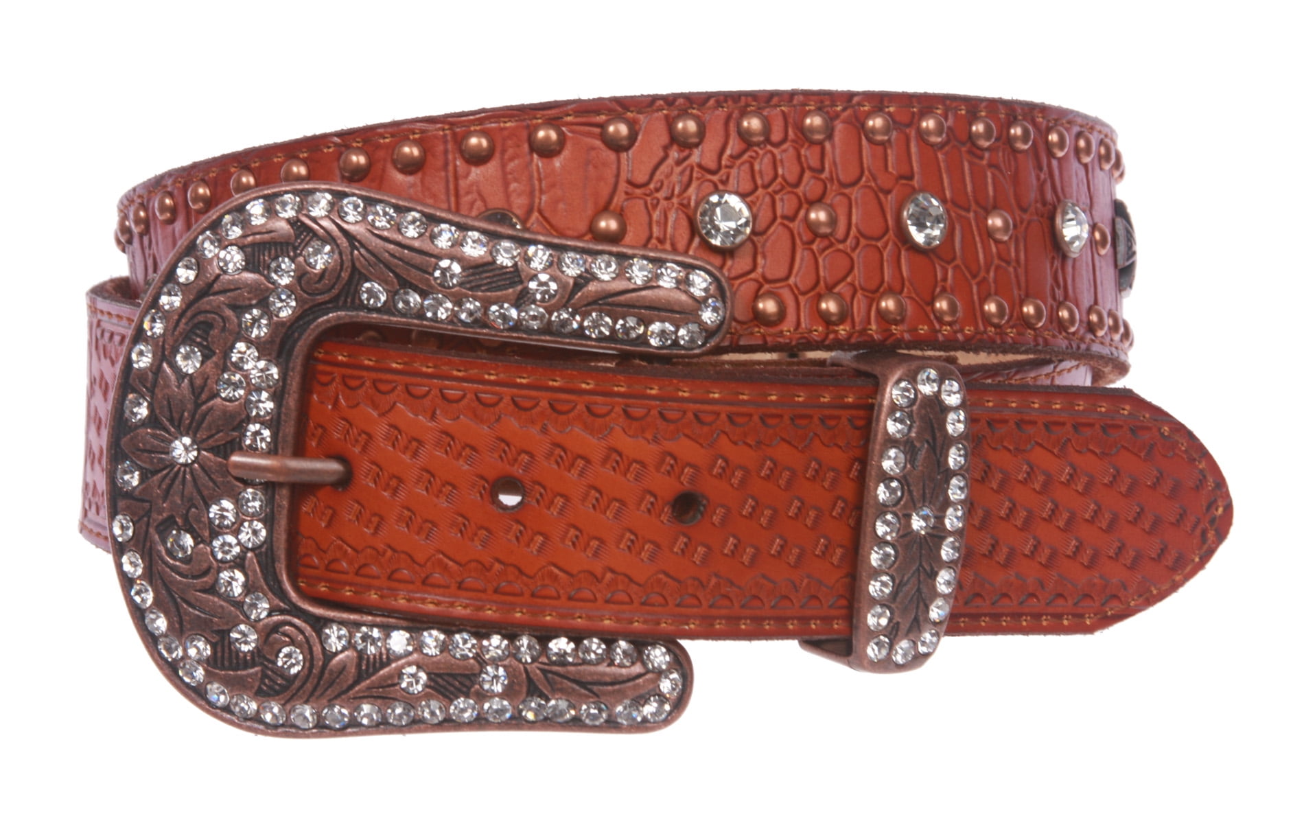 Western Leather Calf Hair Belt Rhinestone Cross Buckle Brown Made in Mexico il_fullxfull.7154806685_kmdz.jpg main image 4
