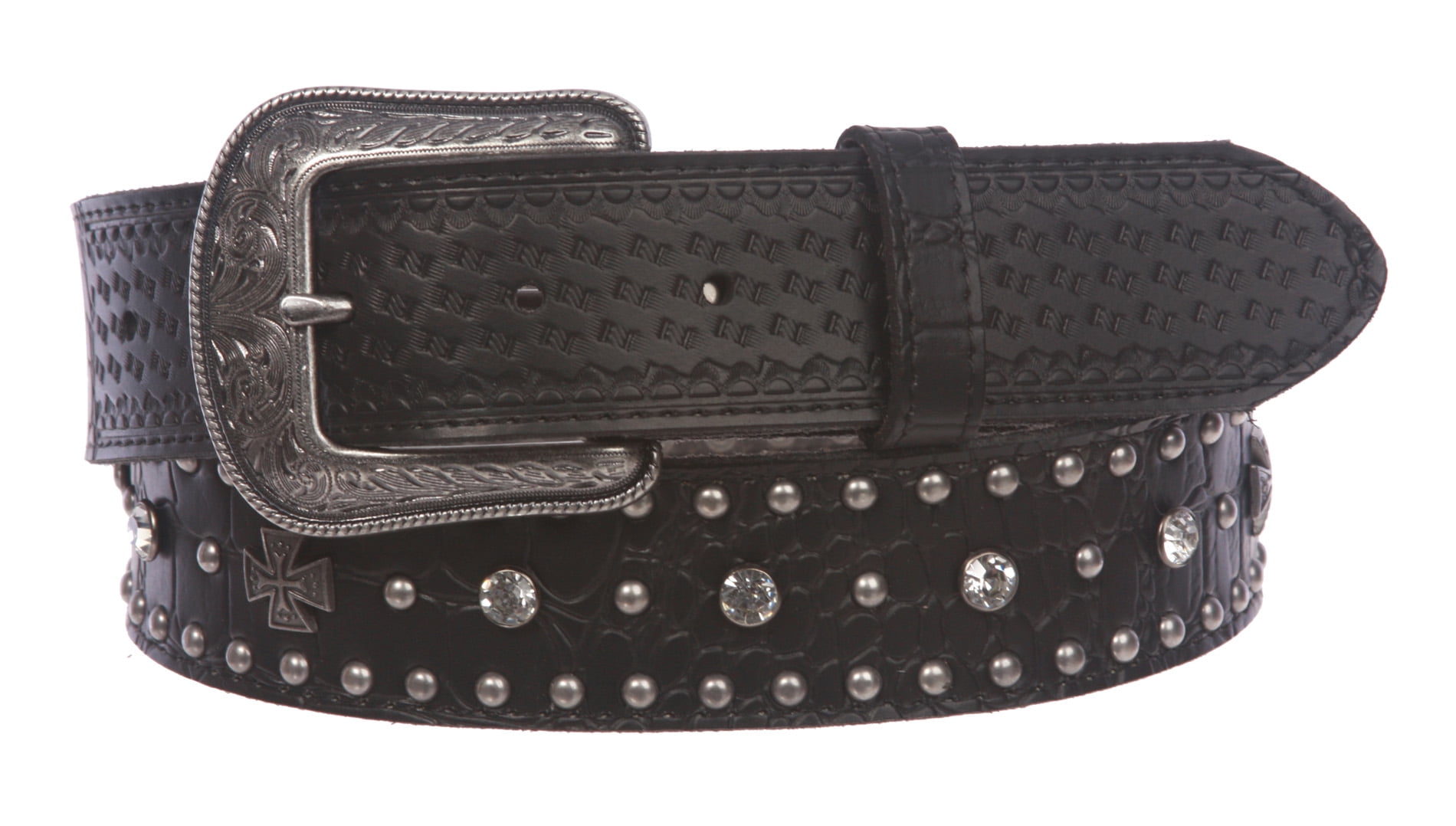 Snap On Western Faux Crocodile Print Embossed Cross  display picture 1