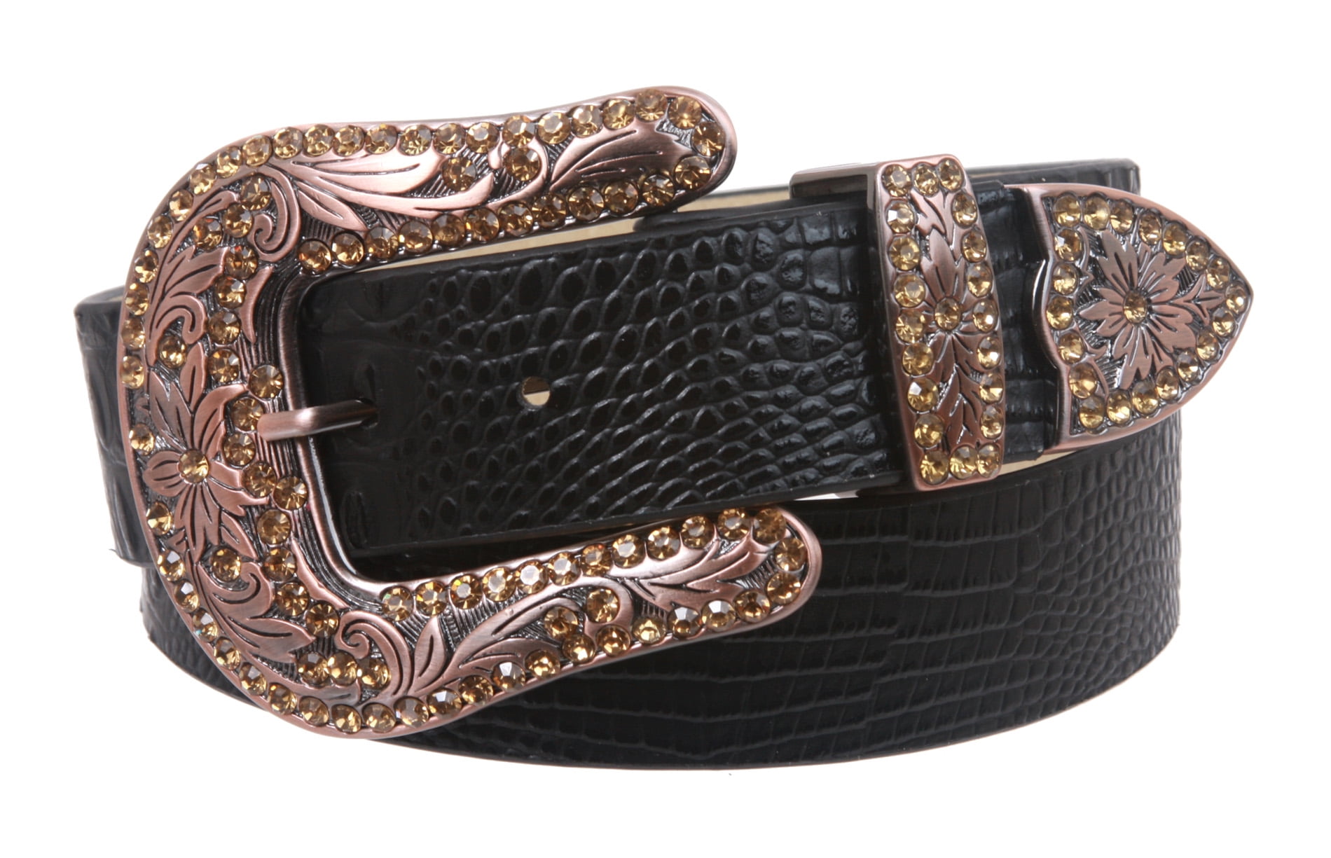 Vintage Black Croco Print Leather Classic Buckle Waist Belt Size 38 / 95 Crocodile Black Ratchet Ratchet Belt 1.5 main image 4
