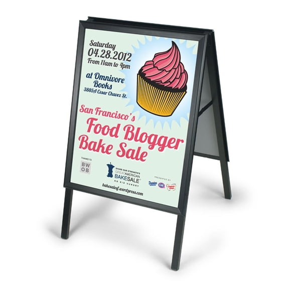 Snap-Open A-Frame Sidewalk Sign for 22 x 28 Posters, Aluminum, Double-Sided - Black (AFS2228BLK)