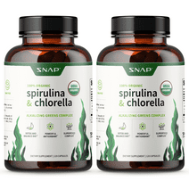 Snap Organic Chlorella Spirulina Capsules - Plant Vitamins Super Greens Complex Powerful Antioxidants - 2 Pack