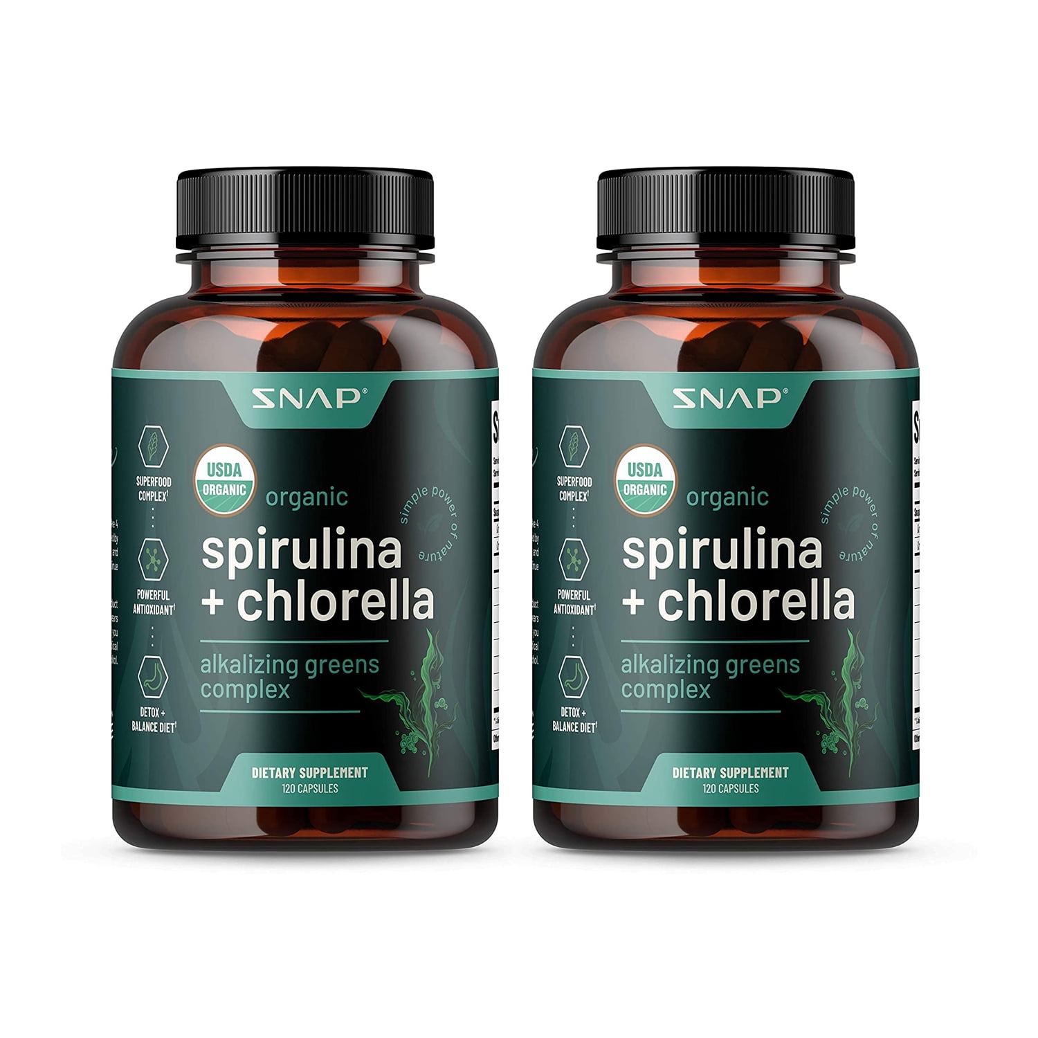 Snap Organic Chlorella Spirulina Capsules Plant Vitamins Super Greens