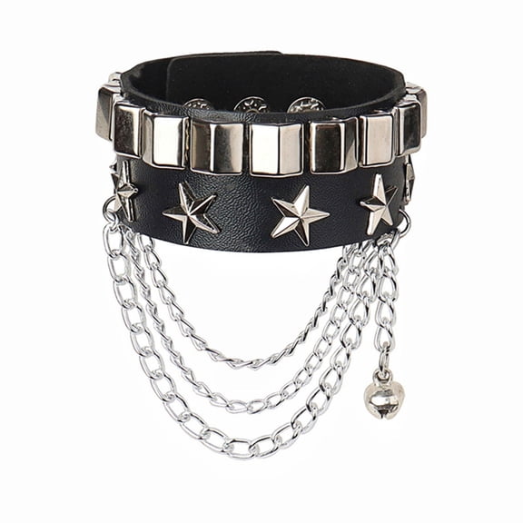 Snap Punk Rock Wrap PU Leather Bracelet Men Vintage Star Spikes Rivet Gothic Wide Cuff Bracelets For Women Jewelry